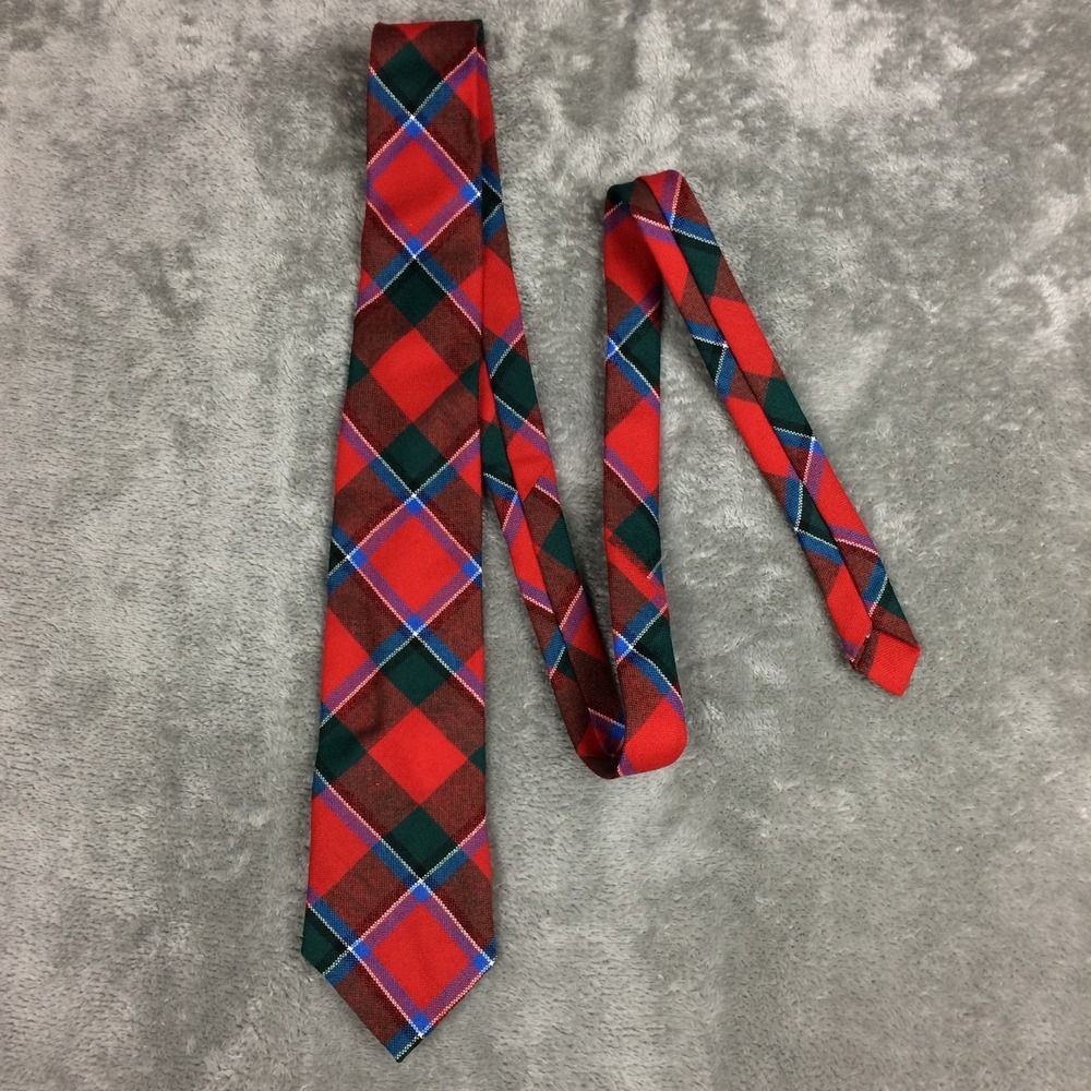 Ingles Buchan‎ 100% Wool Tie Plaid Tartan Clan Sinclair Red Made in Scotland